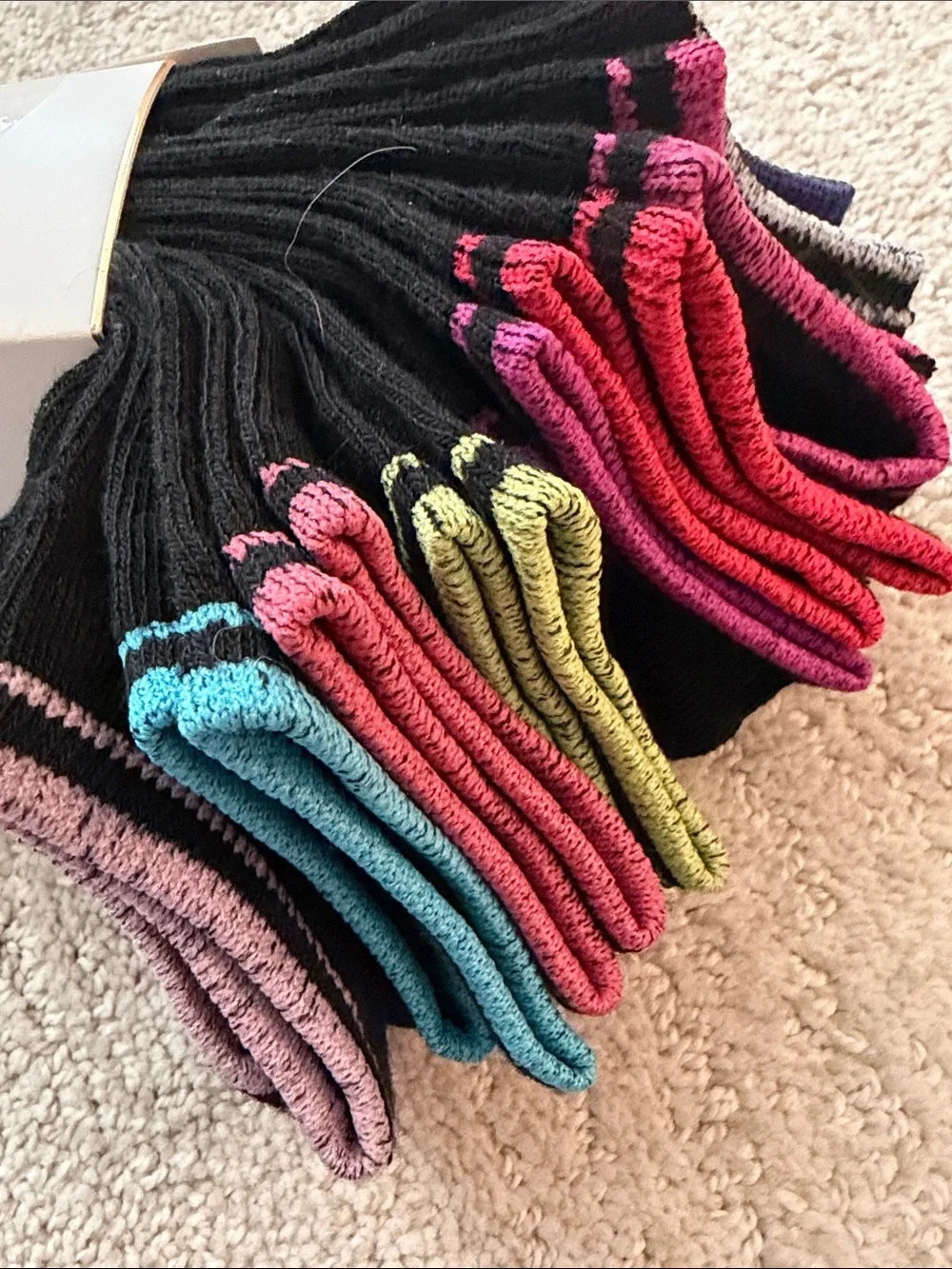 U.S. Polo Assn. Black Low-Cut Socks with Pink, Teal & Red Trim